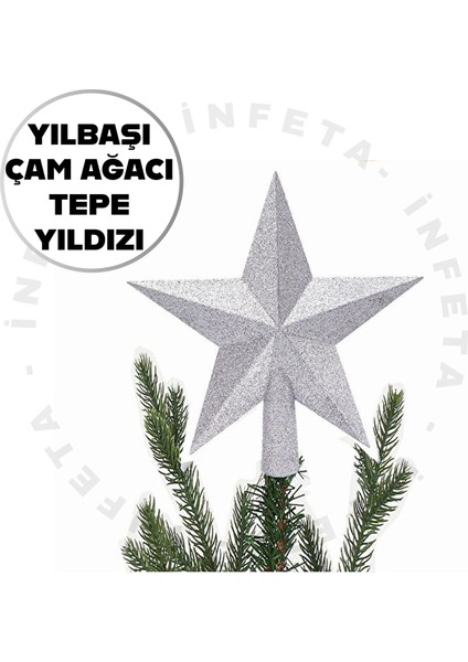 Yılbaşı Çam Ağacı Tepe Yıldızı Gümüş Çam Ağacı Tepeliği Yılbaşı Yıldız Ağaç Süsü