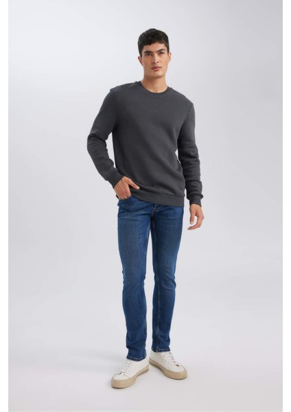 3 İplik Pamuklu Şardonlu İçi Polarlı Regular Fit Bisiklet Yaka Kalın Sweatshirt