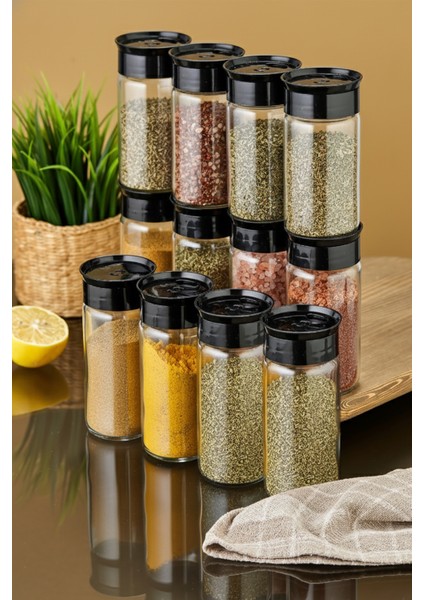 12'li Cam Baharatlık Seti - Siyah fiyatları