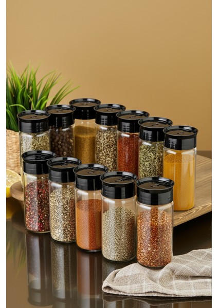 12'li Cam Baharatlık Seti - Siyah modelleri