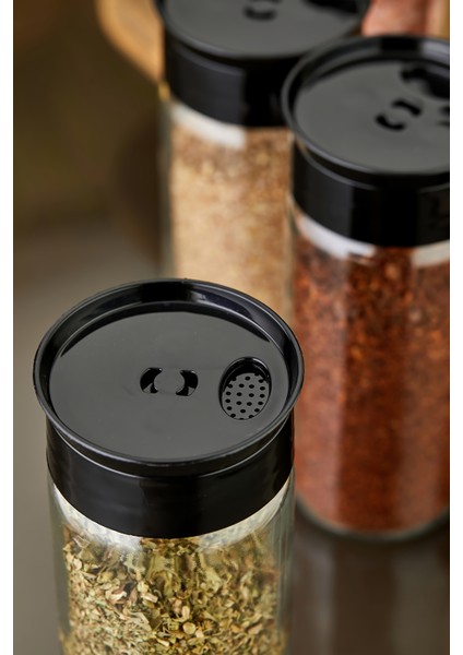 12'li Cam Baharatlık Seti - Siyah