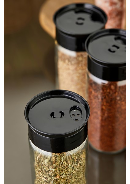 12'li Cam Baharatlık Seti - Siyah