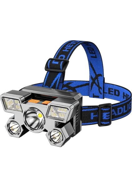 212 Şarjlı 5 LED 4 Modlu Cob LED Avcı Balıkçı Kamp Süper Kafa Lambası