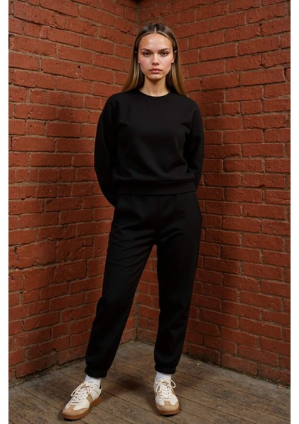Regular Fit 2'li Takım Sweatshirt Beli Lastikli Jogger Eşofman Altı