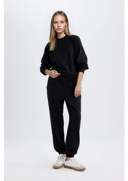 Regular Fit 2'li Takım Sweatshirt Beli Lastikli Jogger Eşofman Altı