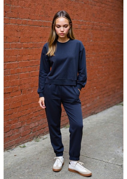 Regular Fit 2'li Takım Sweatshirt Beli Lastikli Jogger Eşofman Altı