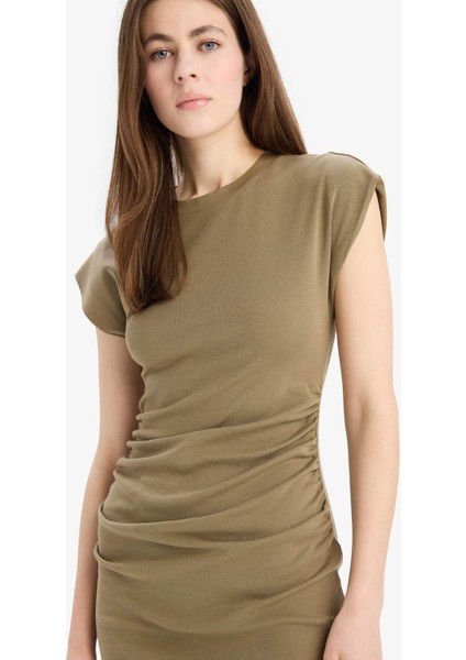 Bodycon Vücudu Saran Yuvarlak Yaka Ribana Kolsuz Mini Elbise