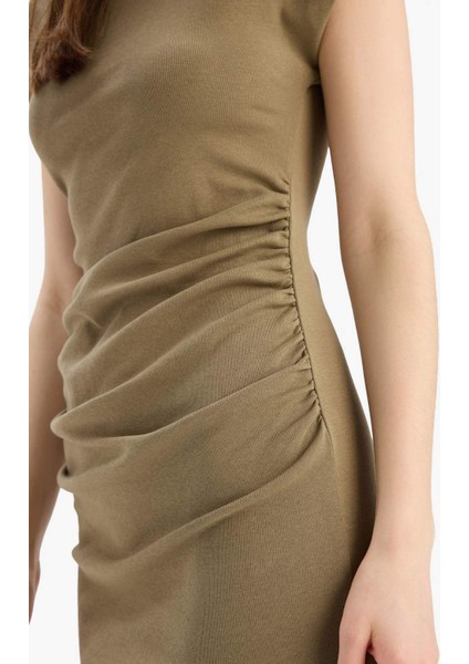 Bodycon Vücudu Saran Yuvarlak Yaka Ribana Kolsuz Mini Elbise