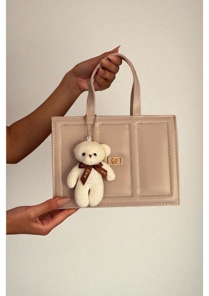 Kadın Vizon Peluş Charm Hediyeli Suni Deri Kadın El/omuz Çantası