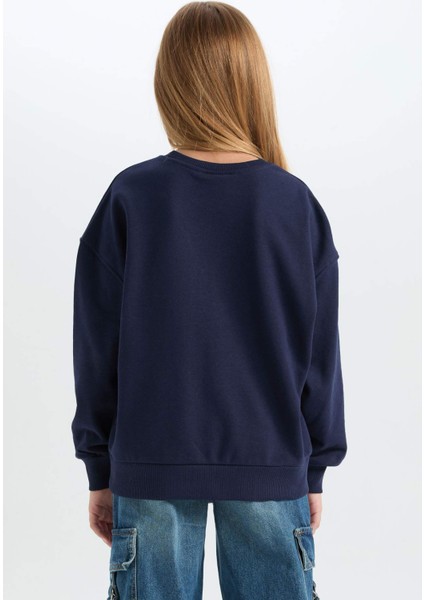Kız Çocuk Relax Fit Bisiklet Yaka Baskılı Sweatshirt D6626A824AU