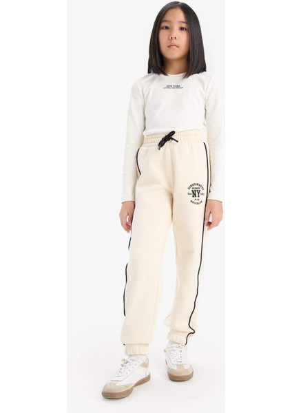 Kız Çocuk Beli Lastikli Baskılı Pamuklu Jogger Eşofman Altı D8092A824WN