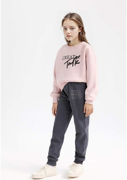 Kız Çocuk Relax Fit Bisiklet Yaka Baskılı Sweatshirt D5454A824WN