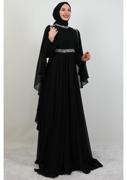 Tutku Şifon Abiye Siyah