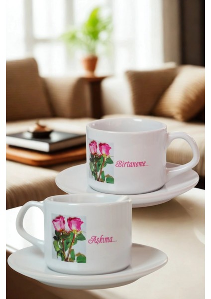 Aşkıma, Birtaneme Kişiye Özel Porselen Çift Kupa Seti – Sevgiliye Hediye – Baskılı Kahve Fincanı – Romantik Hediyelik