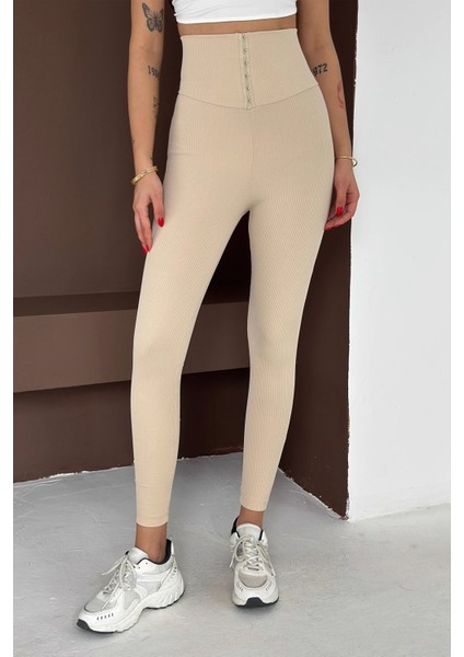 Beli Korse Detaylı Fitilli Tayt Krem fırsatları