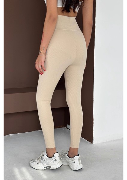 Beli Korse Detaylı Fitilli Tayt Krem indirimleri