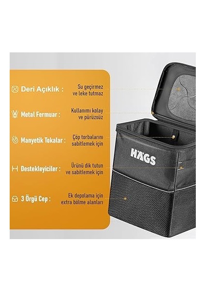 Araç Içi Çöp Kutusu, Oto Çöp Kovası Kapaklı ve Saklama CEPLI%100 Sızdırmaz Organizer Çanta, Su Geçirmez Araba Çöp Kutusu, Çok Amaçlı Araç Içi Düzenleyici Çanta, 8 Lt - Siyah indirimleri