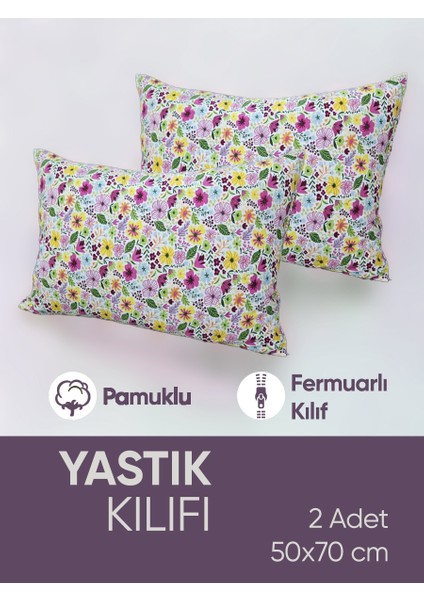 Pamuk Kumaşlı Penye Fermuarlı 2 Adet Yastık Kılıfı