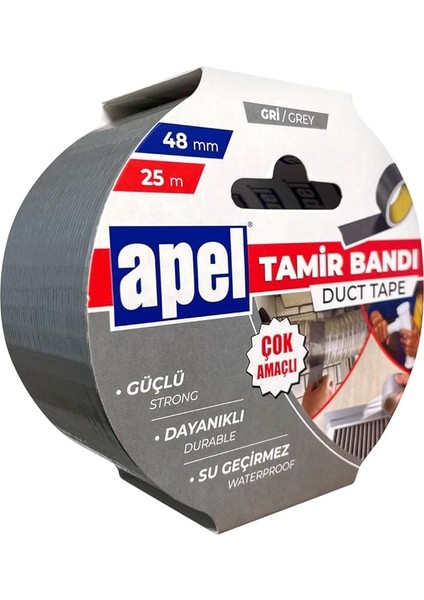 Tamir Bandı (Duct Tape) Askılı Karton 48 mm x 25 M Gri