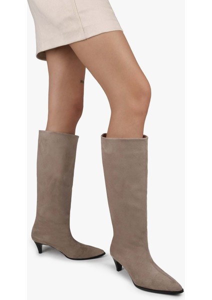 Kadın Lula Vizon Süet Kısa Sivri Topuklu Çizme