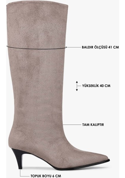 Kadın Lula Vizon Süet Kısa Sivri Topuklu Çizme modelleri