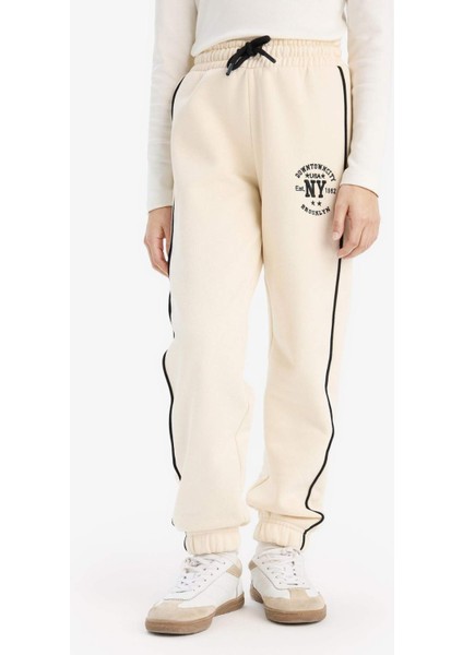 Kız Çocuk Beli Lastikli Baskılı Pamuklu Jogger Eşofman Altı D8092A824WN