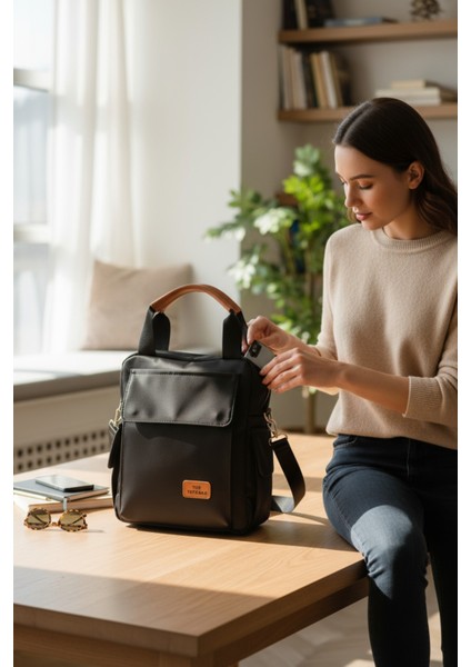 Kadın Siyah Çok Gözlü Hem Sırt Hem Çapraz Sırt Çantası modelleri