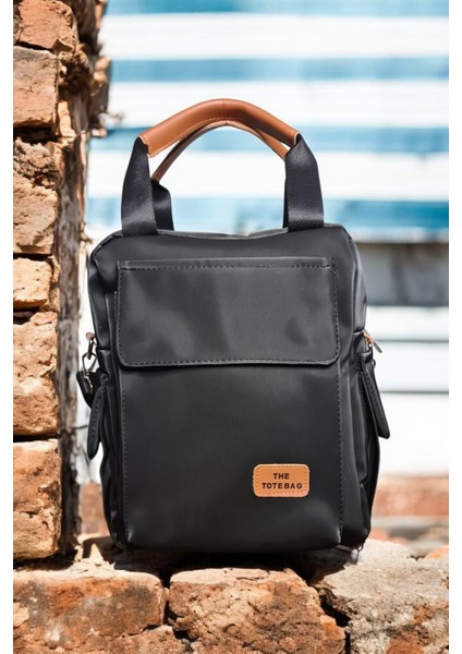 Kadın Siyah Çok Gözlü Hem Sırt Hem Çapraz Sırt Çantası