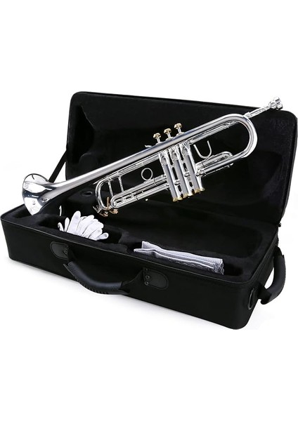 Profesyonel Bb Düz Trompet Gümüş 5c Ağızlık Eldiven ve Temizleme Bezi ile Kaplı, Yastıklı Taşıma Çantası ile Uygun Depolama ve Taşıma Için Temizlik Bezi