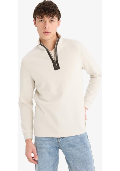 Regular Fit Dik Yaka Yarım Fermuarlı Basic Düz Sweatshirt D7226AX25SP