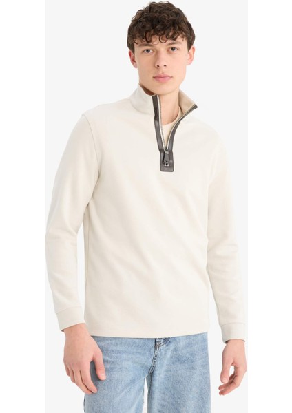 Regular Fit Dik Yaka Yarım Fermuarlı Basic Düz Sweatshirt D7226AX25SP
