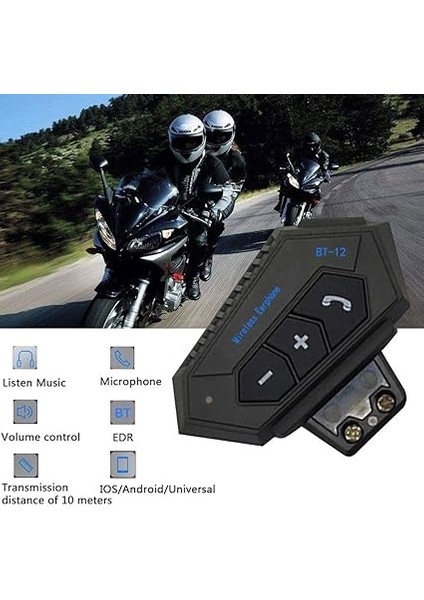 Bt-12 Motosiklet Bt Kulaklık Kask Kulaklık Telefon Görüşmesi ve Müzik Için Krofon Motosiklet Bt Interkom Siyah fiyatları