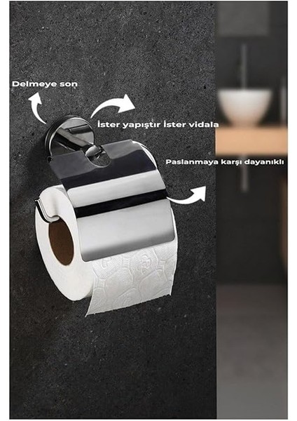 Haus Delmeye Son Yapışkanlı Tuvalet Kağıtlığı Wc Kağıtlık Tutucu Krom YK-703 modelleri