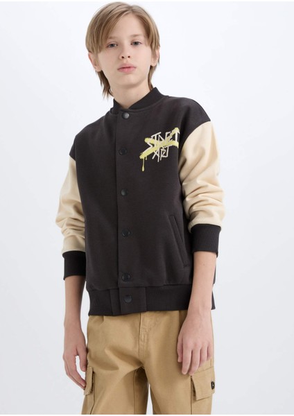 Erkek Çocuk Kolej Yaka Sırt Baskılı Çıtçıtlı Bomber Ceket D7214A824CW