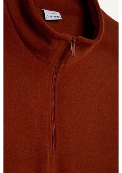 Haki Tüylenme Yapmayan Soğuk Geçirmez Regular Fit Dik Yaka Fermuarlı Polar Sweatshirt Y3996AZNS