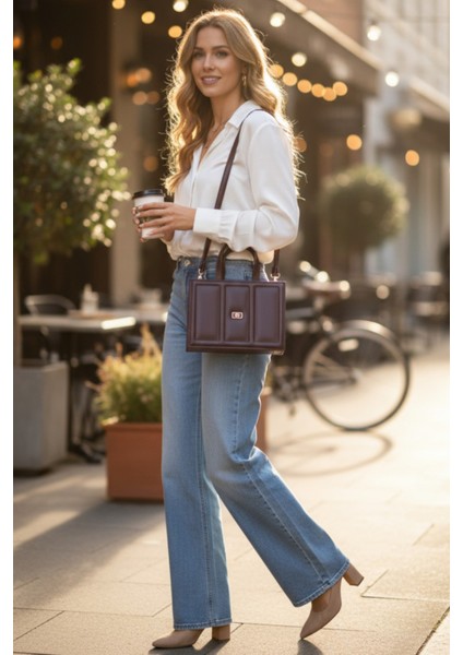 Kadın Kahverengi Peluş Charm Hediyeli Suni Deri Kadın El/omuz Çantası