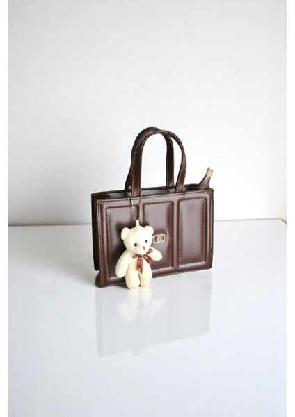 Kadın Kahverengi Peluş Charm Hediyeli Suni Deri Kadın El/omuz Çantası