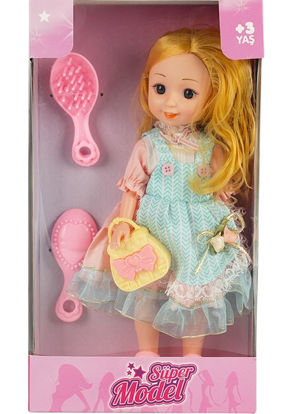 Çantalı ve Tarak Aksesuarlı Oyuncak Bebek Sarı Saçlı