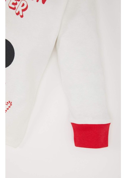 Kız Bebek Disney Mickey & Minnie Yılbaşı Temalı Pijama Takımı Uzun Kollu Üst Beli Lastikli Alt