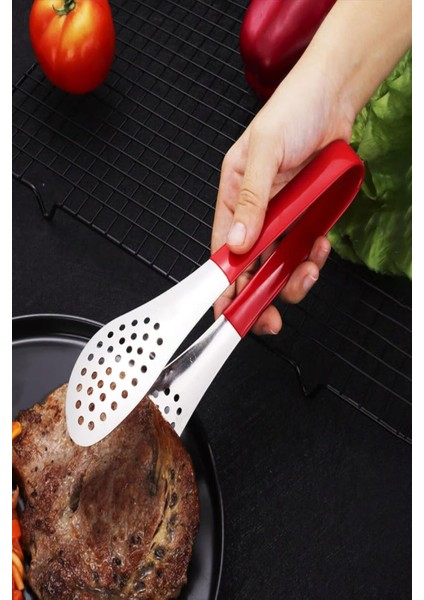 Paslanmaz Çelik Silikon Saplı Mutfak Maşası Yemek Maşası Barbekü Izgara Et Balık Maşası 1 Adet