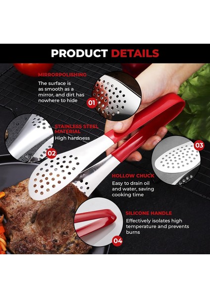 Paslanmaz Çelik Silikon Saplı Mutfak Maşası Yemek Maşası Barbekü Izgara Et Balık Maşası 1 Adet indirimleri