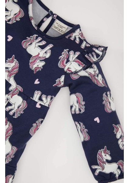Kız Bebek Unicorn Baskılı Uzun Kollu Sweat Elbise D5632A524WN