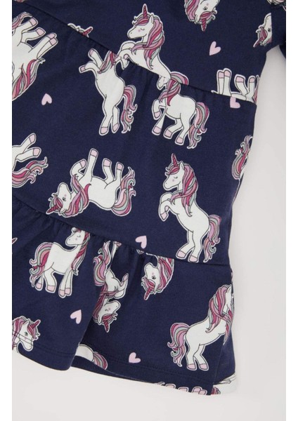Kız Bebek Unicorn Baskılı Uzun Kollu Sweat Elbise D5632A524WN