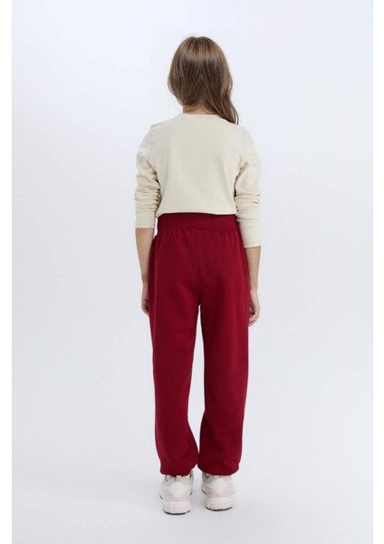 Kız Çocuk Beli Paçası Lastikli Cepli Basic Düz Jogger Eşofman Altı