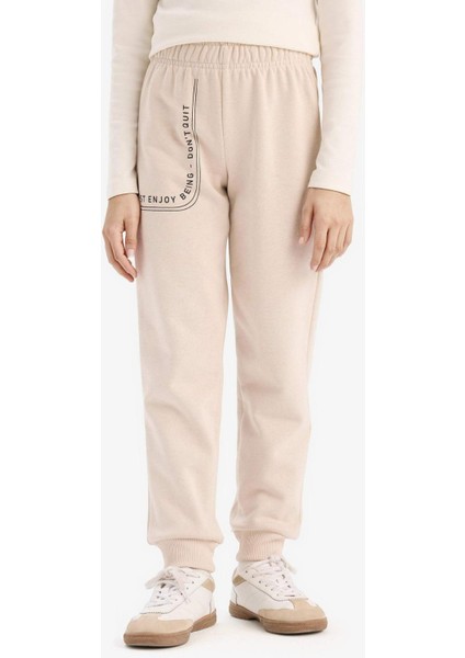 Kız Çocuk Baskılı Beli Paçası Lastikli Jogger Eşofman Altı