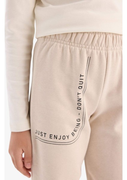 Kız Çocuk Baskılı Beli Paçası Lastikli Jogger Eşofman Altı