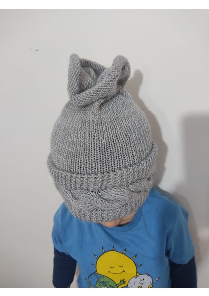 El Örgüsü Kalın Örme Kışlık Çocuk Beresi – 4-6 Yaş Uyumlu, Gri fiyatları