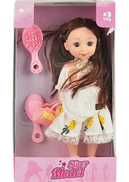 Çantalı ve Tarak Aksesuarlı Oyuncak Bebek Siyah Saçlı