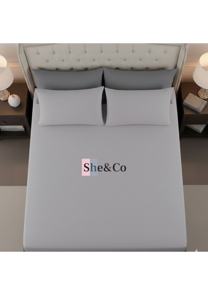 Çift Kişilik Lastikli Çarşaf Seti- Gri