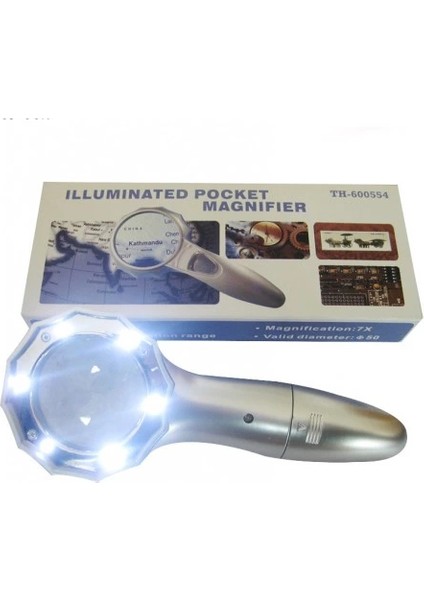 7x Büyüteç 6 LED Işık Aydınlatma 50MM Optik El Büyüteç modelleri